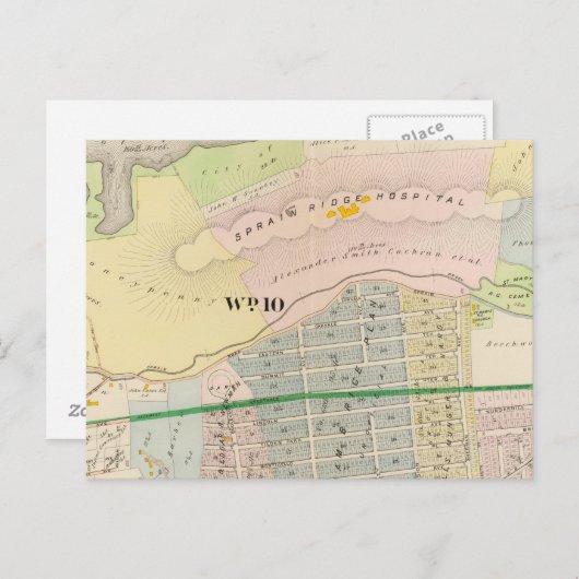 Yonkers NY Atlas Map Briefkaart (Voorkant / Achterkant)