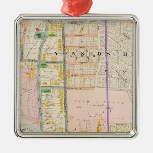 Yonkers NY Map Atlas Metalen Ornament (Voorkant)