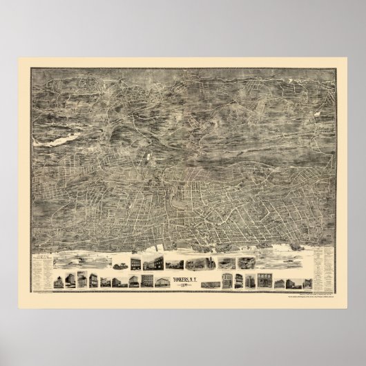 Yonkers, NY Panoramic Map - 1899 Poster (Voorkant)