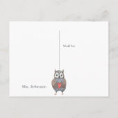 Yoo-hoo Heart Owl I Miss You School Teacher Briefkaart (Achterkant)