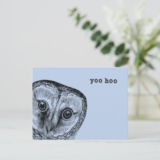 Yoo Hoo Owl Greeting in Blue Briefkaart (Staand voorkant)