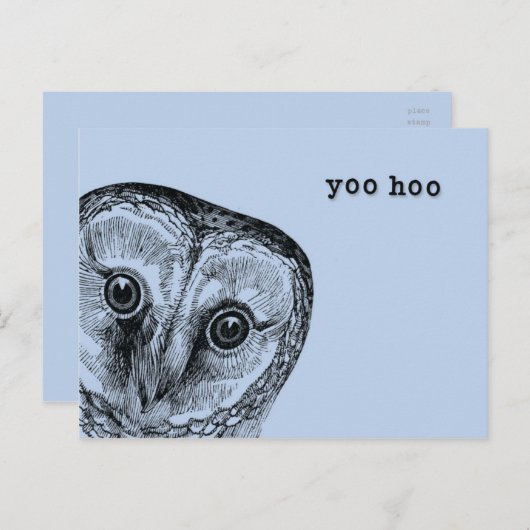 Yoo Hoo Owl Greeting in Blue Briefkaart (Voorkant / Achterkant)
