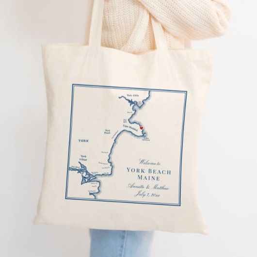 York Beach Maine Kaart Elegant Bruiloft Welkom Tote Bag