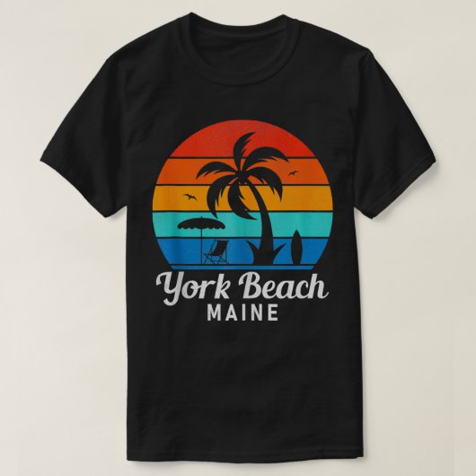 York Beach Maine Palmboom Zonsondergang Zomer T-shirt (Design voorkant)