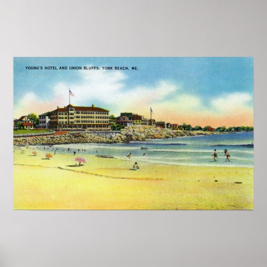 York Beach Uitzicht of Young's Hotel and Union Poster (Voorkant)