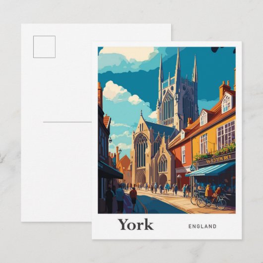 York Engeland Reizen Vintage Illustratie Briefkaart (Voorkant / Achterkant)