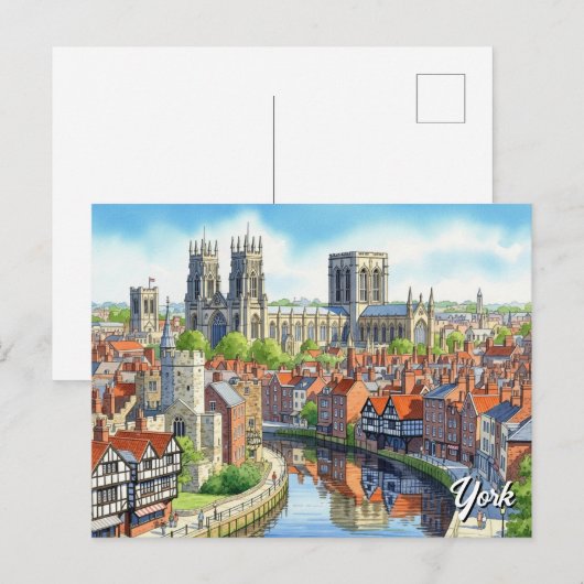 York Engeland Waterverf Briefkaart (Voorkant / Achterkant)