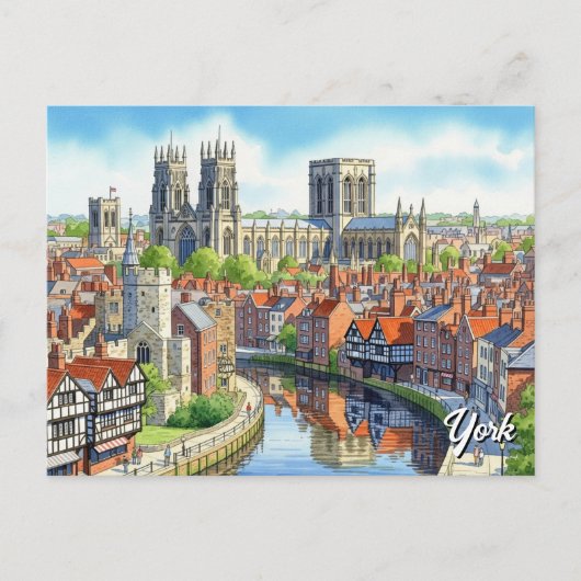York Engeland Waterverf Briefkaart (Voorkant)