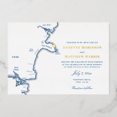 York Maine Bruiloft Marine en Goud Folie Uitnodiging (Voorkant)