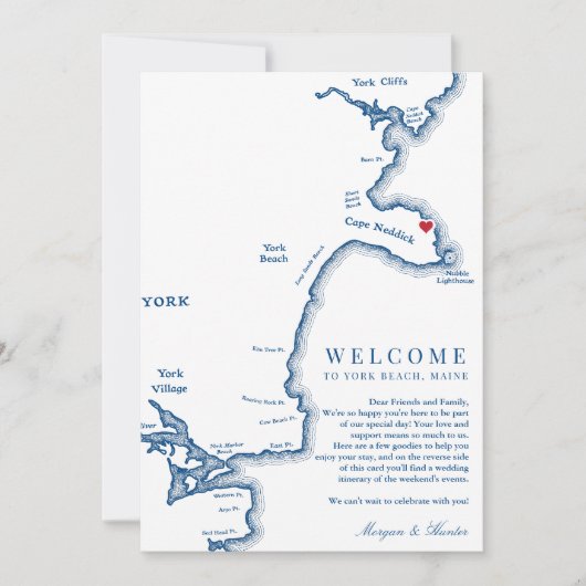 York Maine Bruiloft Welkomstroute Bedankkaart (Voorkant)