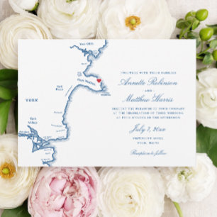 York Maine Elegante Trouwkaart met Navy Blauwe kaa Kaart