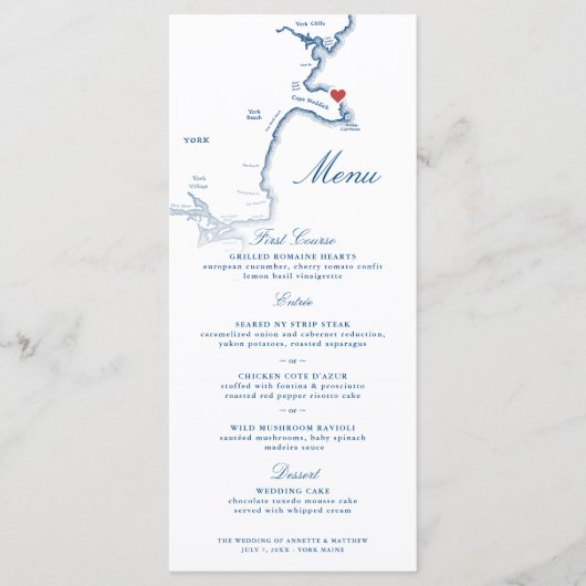 York Maine Kaart Elegant Navy Script Bruiloft (Voorkant)