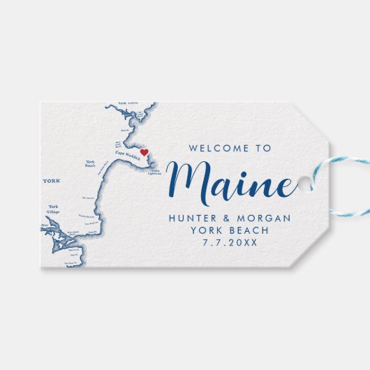 York Maine Kaart Minimale Moderne Marine Bruiloft  Cadeaulabel (Voorkant (Horizontaal))