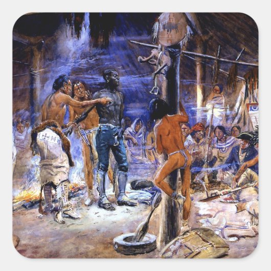 "York met Lewis en Clark" door Charles Russell Vierkante Sticker (Voorkant)