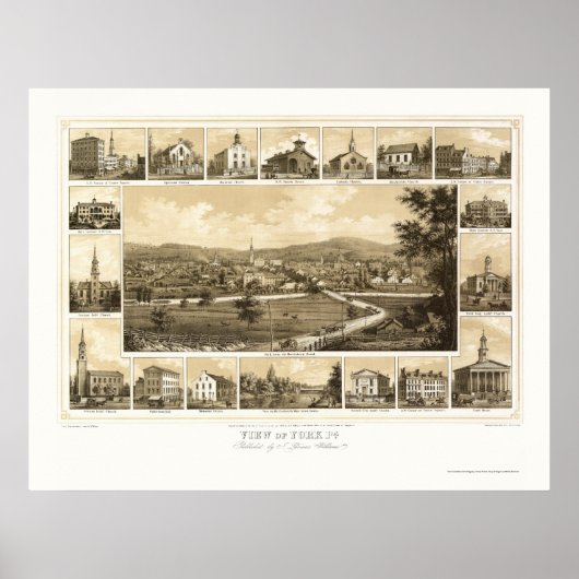 York, PA Panorama Kaart - 1852 Poster (Voorkant)