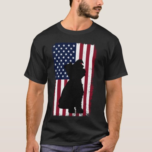 Yorkie Amerikaanse vlag Patriottisch 4 juli Yorksh T-shirt (Voorkant)
