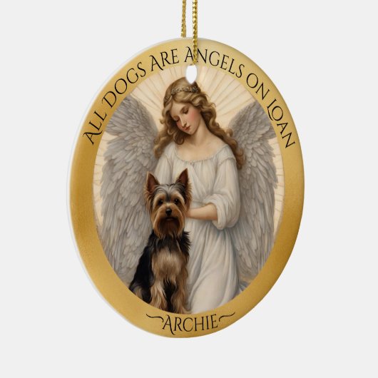 Yorkie Angel gepersonaliseerd gedenkteken Keramisch Ornament (Rechts)