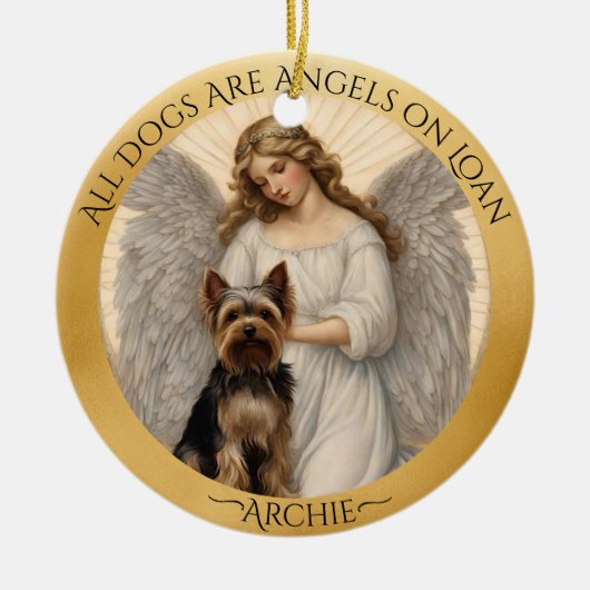 Yorkie Angel gepersonaliseerd gedenkteken Keramisch Ornament (Voorkant)