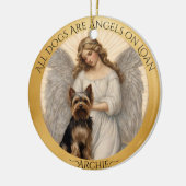 Yorkie Angel gepersonaliseerd gedenkteken Keramisch Ornament (Links)