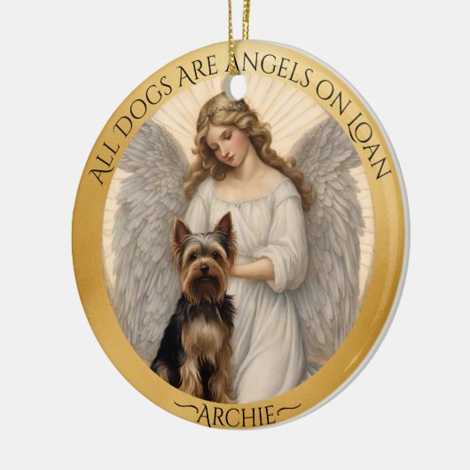 Yorkie Angel gepersonaliseerd gedenkteken Keramisch Ornament (Links)