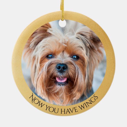 Yorkie Angel gepersonaliseerd gedenkteken Keramisch Ornament (Achterkant)