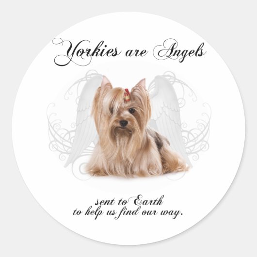 Yorkie Angel Ronde Sticker (Voorkant)