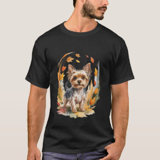 Yorkie Autumn Leaves Cute Pet Dog Lover Men Women T-shirt