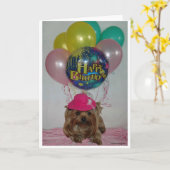 Yorkie Balloon Happy B-Day Kaart (Gele Bloem)