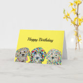 Yorkie Bichon Sheepadoodle Maltipoo Birthday Kaart (Gele Bloem)