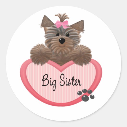 Yorkie Big Sister Ronde Sticker (Voorkant)