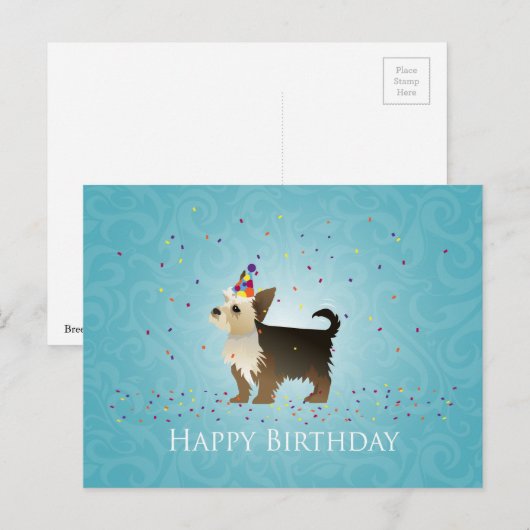 Yorkie Birthday Design Briefkaart (Voorkant / Achterkant)