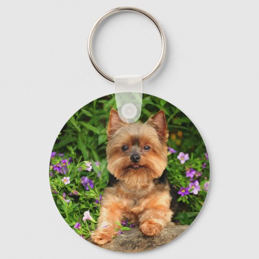 Yorkie bloemen sleutelhanger (Voorkant)
