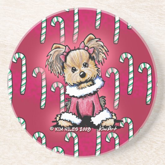Yorkie Candy Cane Cutie Onderzetter (Voorkant)