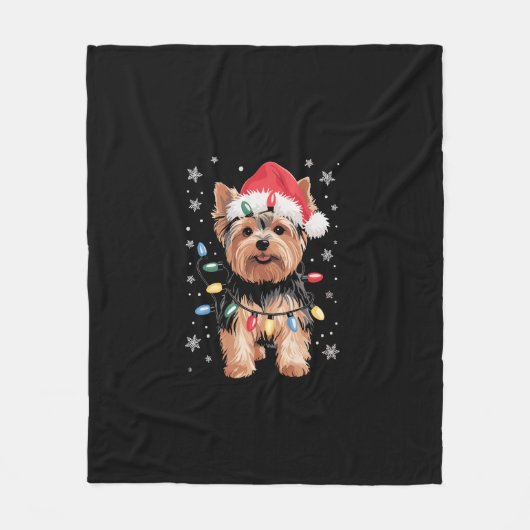 Yorkie Christmas Dog Long Xmas Gift Fleece Deken (Voorkant)