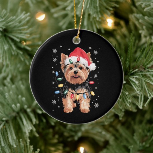 Yorkie Christmas Dog Long Xmas Gift Keramisch Ornament (Boom)
