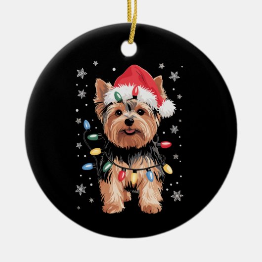 Yorkie Christmas Dog Long Xmas Gift Keramisch Ornament (Voorkant)