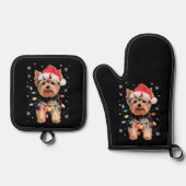 Yorkie Christmas Dog Long Xmas Gift Ovenwant & Pannenlap Set (Voorkant)