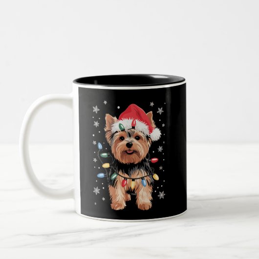Yorkie Christmas Dog Long Xmas Gift Tweekleurige Koffiemok (Links)