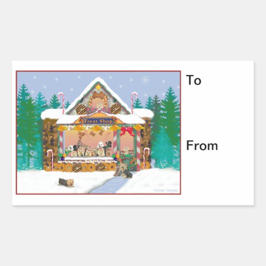 Yorkie Christmas Gingerbread Gift Labels Stickers (Voorkant)