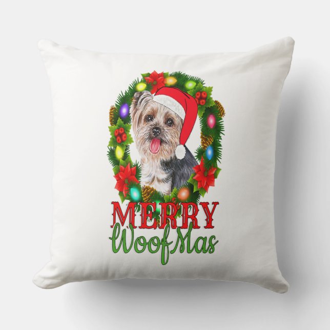 YORKIE CHRISTMAS MERRY WOOFMAS Dog Lover Yorkshire Kussen (Voorkant)