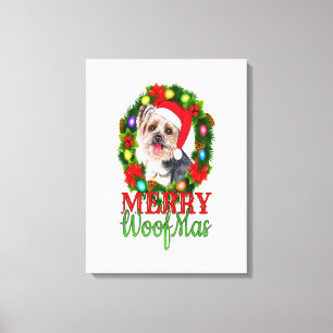 YORKIE CHRISTMAS MERRY WOOFMAS Hondenliefhebber Yo Canvas Afdruk