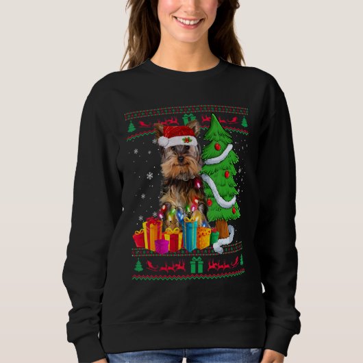 Yorkie Christmas Sweater Yorkie Christmas Tree Lig (Voorkant)