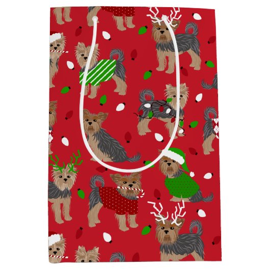 Yorkie Christmas Yorkshire Terrier Dog Medium Cadeauzakje (Voorkant)