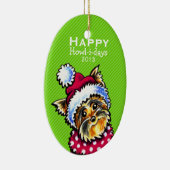 Yorkie Cute Dog-kerstmod Stripe Custom Keramisch Ornament (Rechts)