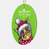 Yorkie Cute Dog-kerstmod Stripe Custom Keramisch Ornament (Links)