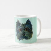Yorkie Cute Puppy Painting in blauw en groen Koffiemok (Voorkant rechts)