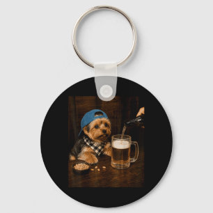Yorkie die bier drinkt Grappige hond Meme Kunstwer Sleutelhanger