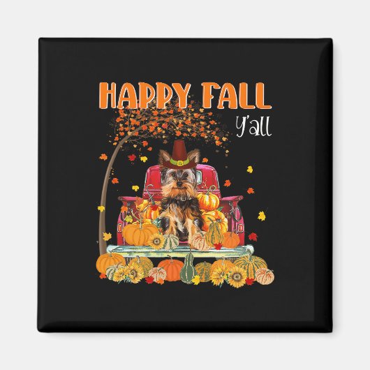 Yorkie Dog Autumn Herfst Pumpkin Truck Mappe Thank Magneet (Voorkant)
