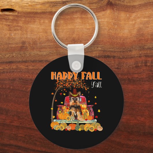 Yorkie Dog Autumn Herfst Pumpkin Truck Mappe Thank Sleutelhanger (Voorkant)