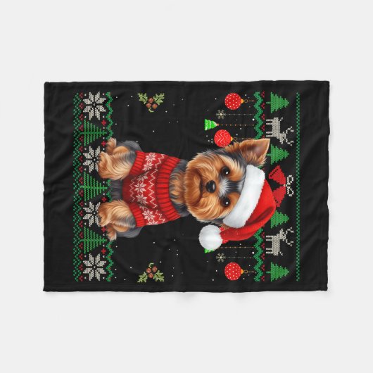 Yorkie Dog Christmas Wearing Ugly Christmas Sweate Fleece Deken (Voorkant (Horizontaal))